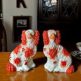 イギリス 1890年代 ヴィクトリアスタッフォードシャードッグペア スパニエル アンティーク陶器犬 Staffordshire dogs [AA1191]