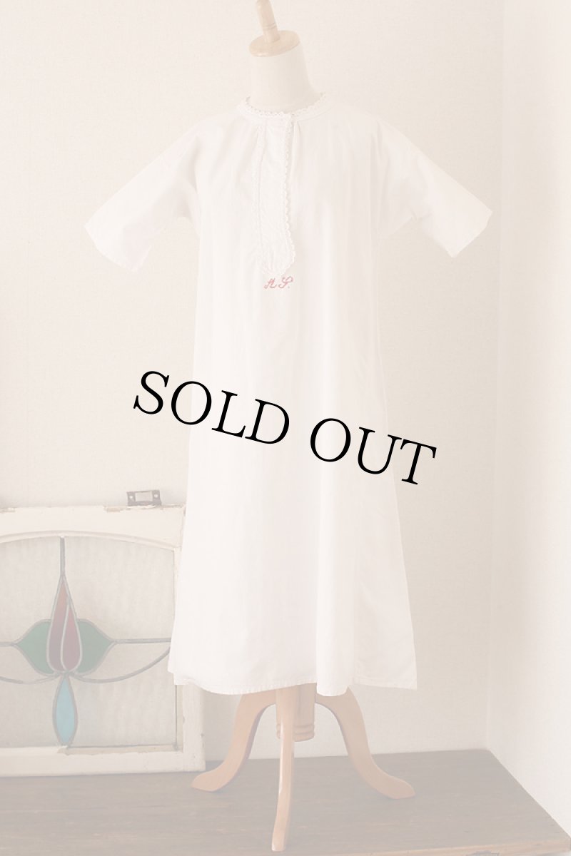 画像2: 〈アメリカ〉1900年代アンティークリネンワンピース　手刺繍AJ (2)