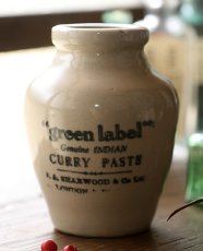 画像1: 〈イギリス〉1900年代 green label CURRY PASTE 陶器ジャー (1)