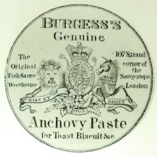 画像1: 〈イギリス〉1837-1901年頃 イギリス（連合王国）の国章ライオンとユニコーンのアンチョビペースト蓋付き アンティーク陶器ジャー（約直径8.8ｃｍ） (1)