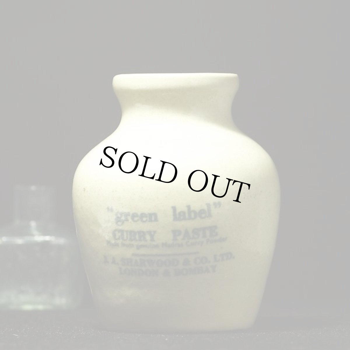 画像1: イギリス 1900年代 green label CURRY PASTE アンティーク  陶器ジャー (1)