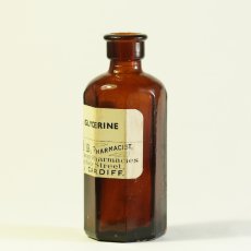 画像2: イギリス ポイズンガラスボトル アンバーカラー PURE GLYCERINE 英字ラベル付き (高さ 約10.0cm) (2)