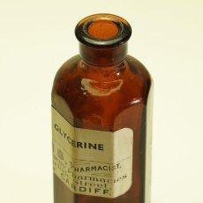 画像7: イギリス ポイズンガラスボトル アンバーカラー PURE GLYCERINE 英字ラベル付き (高さ 約10.0cm) (7)