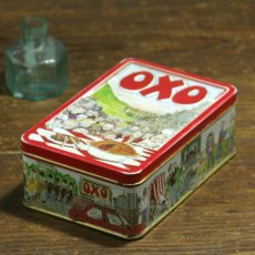 画像1: イギリス ヴィンテージ缶 OXO イラストデザイン（オクソ缶） (1)