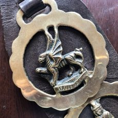 画像3: イギリス アンティーク真鍮 馬具飾り3個（ホースブラス）と革ベルト付きセット (3)