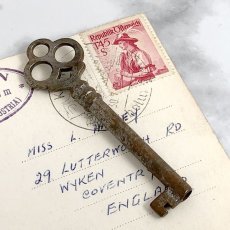 画像1: アメリカ アンティークキー バレル型 古い鍵 Barrel Skeleton Key 約7.8cm EY6358 (1)