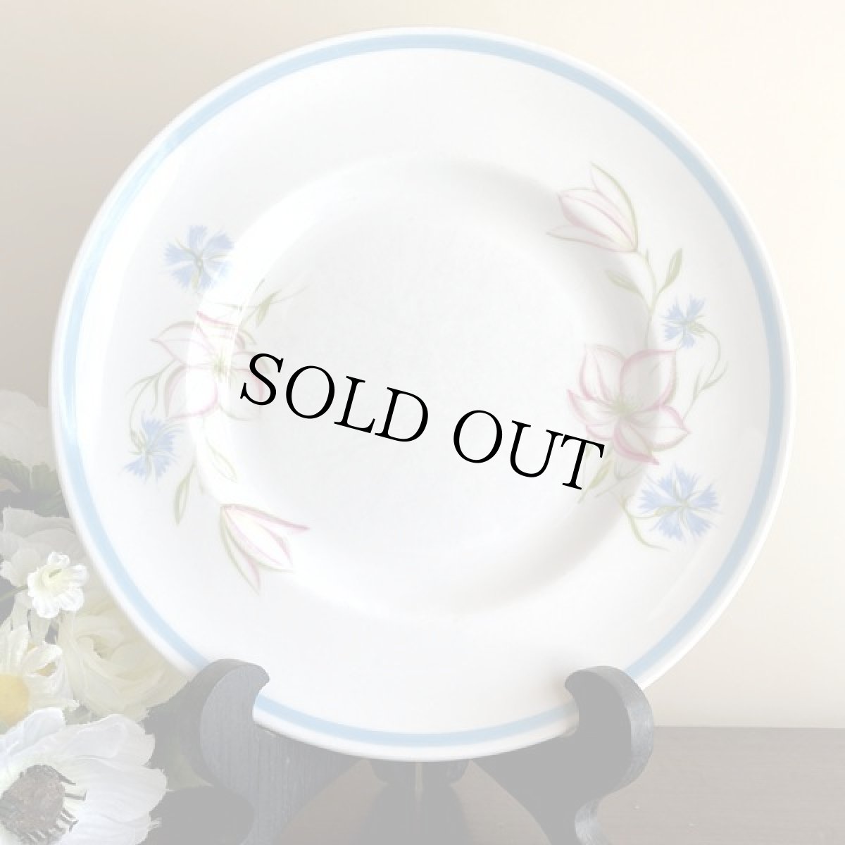 画像2: (在庫0/5) イギリス スージークーパー 1950年-1960年頃 ピンク・ブルー フラワープレート 約16.8cm 英国アンティーク食器皿 (2)