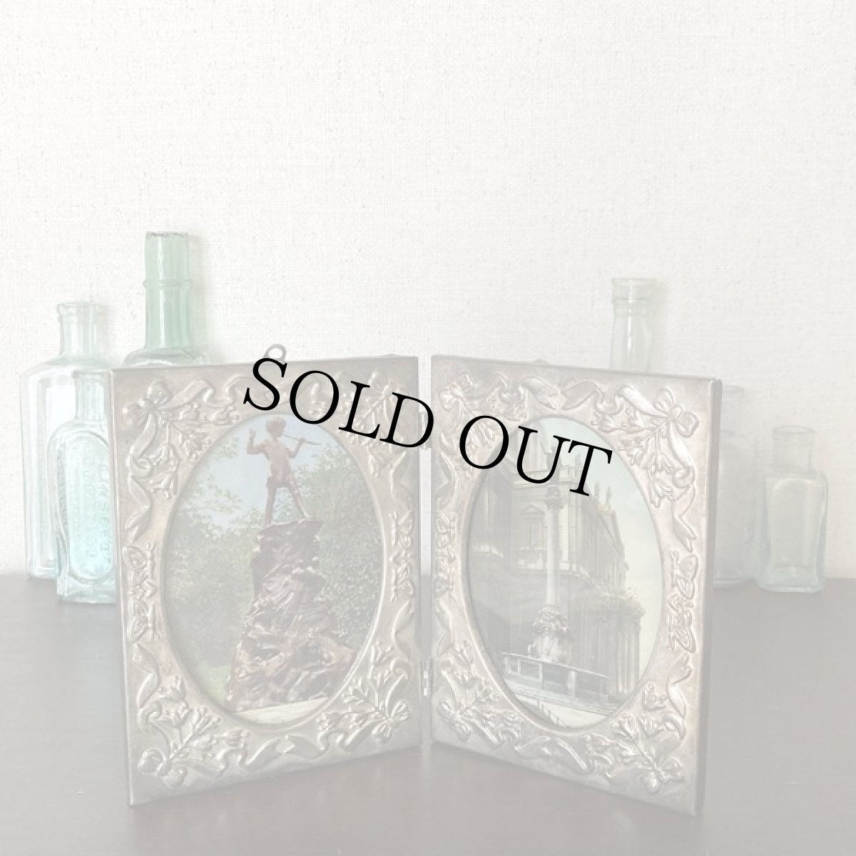 画像15: イギリス アンティーク ガラスフォトフレーム 2面写真立て LONDON 約16.0cm (15)