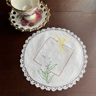 アンティークリネン＆レースドイリー/手刺繍ドイリー【なららん】