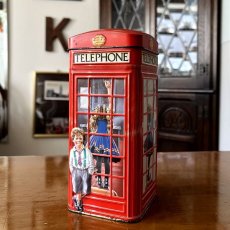 画像1: イギリス ヴィンテージTIN缶 英国ロンドン赤い電話ボックス「ボックス(boxes)」貯金箱 TELEPHONE BOX Piggy bank (1)