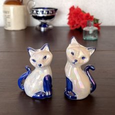 画像1: イギリス  猫のスパイス2個ペアセット ねこ陶器置物  フィギュリン ネコキッチン雑貨 アニマルコレクション(約 高さ8.3cm) (1)