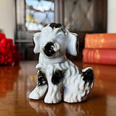 画像1: イギリス  1960年代 ヴィンテージ シュナウザー犬 陶器置物 JAPAN製 フィギュリン DOGオブジェ雑貨 アニマルコレクション(約 高さ7.3cm) (1)