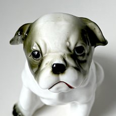 画像1: イギリス ブルドッグ犬 陶器製 犬置物 おすわり犬オブジェ フィギュリン イヌ雑貨 (1)