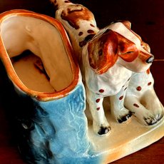 画像8: イギリス ヴィンテージ 2頭のポインター犬 陶製ペン立て (8)