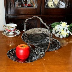 画像33: イギリス 透かし細工が美しい ヴィンテージ ケーキスタンド シルバープレート食器 英国アフタヌーンティー (33)