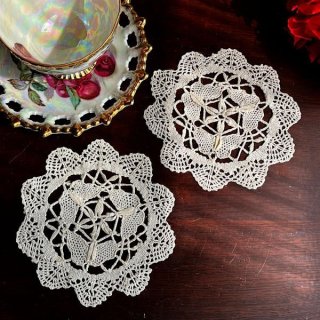 アンティークリネン＆レースドイリー/手刺繍ドイリー【なららん】