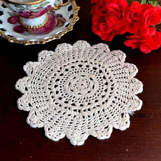 アンティークリネン＆レースドイリー/手刺繍ドイリー【なららん】
