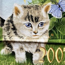 画像3: フランス 2005年 猫 コットン ファブリック ねこカレンダー レトロタペストリー (3)