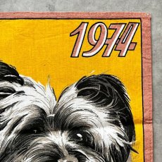 画像3: フランス 1974年 テリア犬 コットン ファブリック 犬カレンダー レトロタペストリー (3)