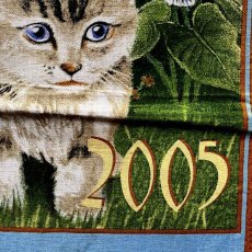 画像5: フランス 2005年 猫 コットン ファブリック ねこカレンダー レトロタペストリー (5)