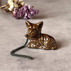 画像1: アメリカ 1950年代 お座り犬 リード付き オキュパイドジャパン JAPAN 陶製ミニチュア置物 犬雑貨 (1)