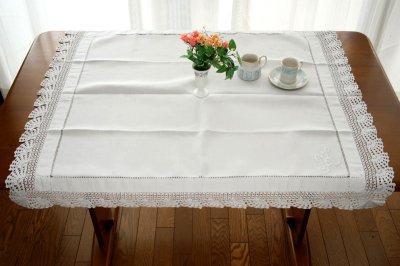 画像1: 1900年代イギリスアンティークリネンのテーブルクロスSサイズ