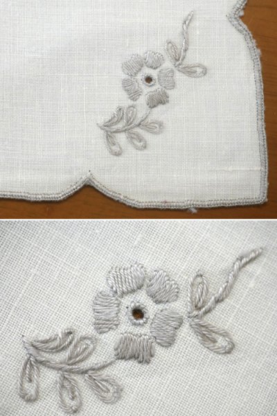 画像1: 〈アメリカ〉アンティークナプキンのハンドメイド花刺繍 2枚セット