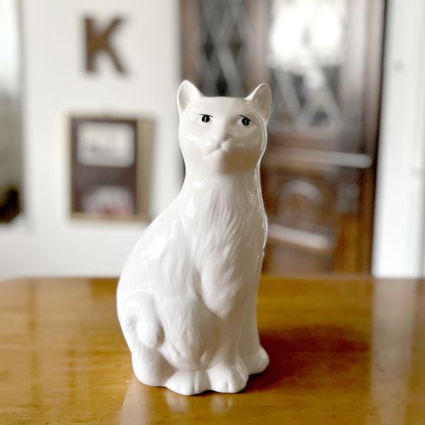 ネコ 猫 白猫 陶器 オブジェ 置物 インテリア 工芸品 美術品 A2725 - 置物