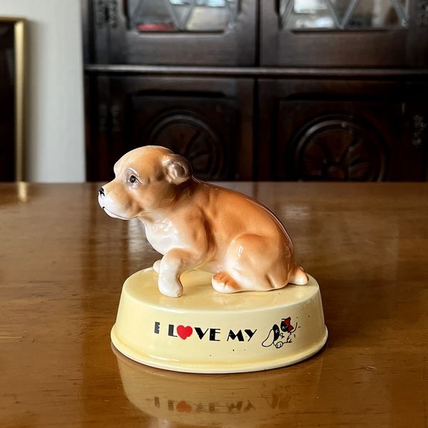 イギリス ヴィンテージ 犬の陶器置物 I LOVE MY DOG フィギュリン 