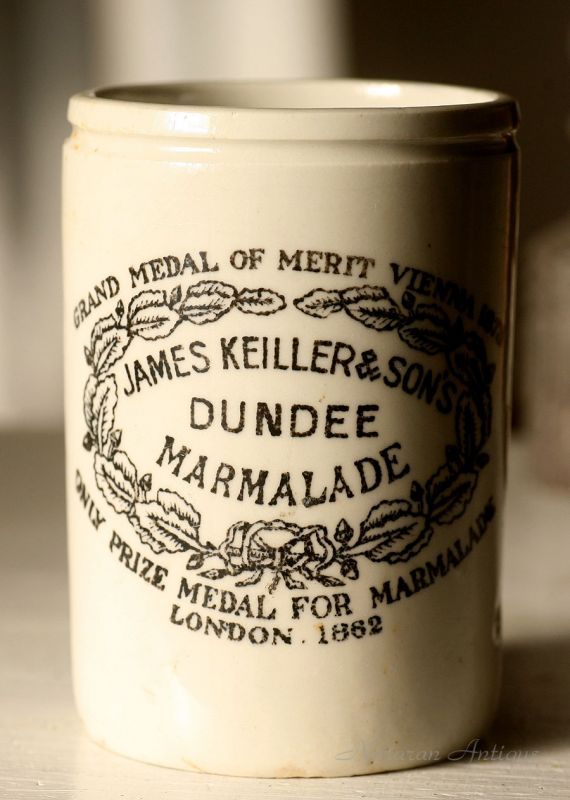 〈イギリス〉1900年代 ダンディ(DUNDEE)のマーマレード ロゴ入り陶器ジャー(約 高さ11.1ｃｍ)