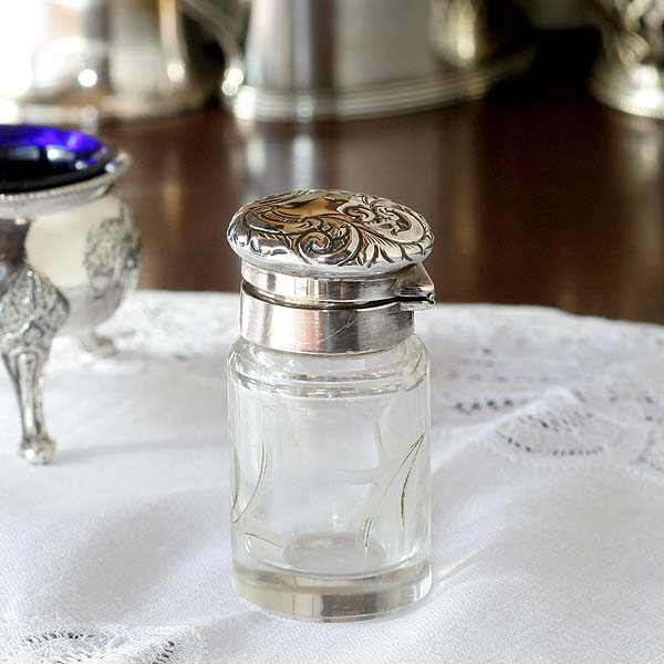 イギリス〉バーミンガム1897年代 純銀製の銀細工のガラス瓶|なららん 