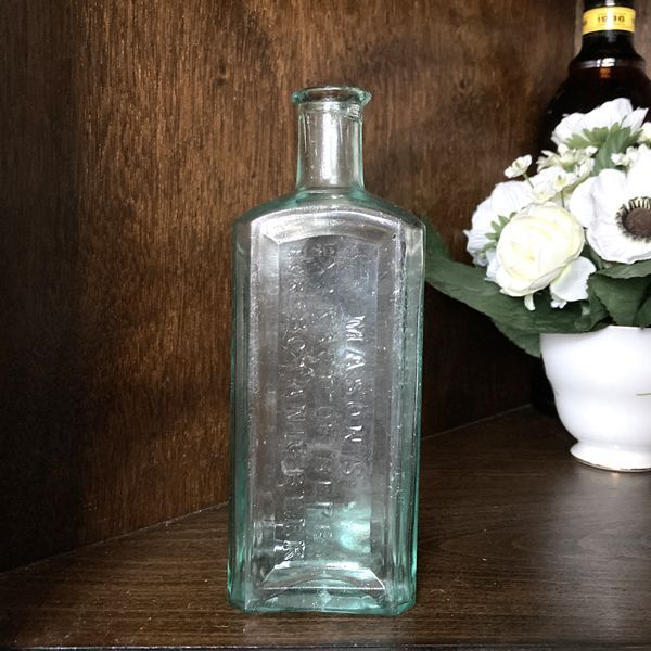 画像1: イギリス アンティーク ガラスボトル 古い瓶 MASON'S (高さ約15.8cm)  (1)