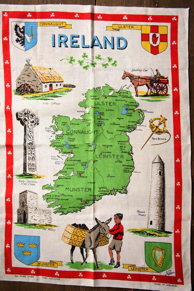未使用アイリシュリネンのアイルランド地図キッチンクロス 海外
